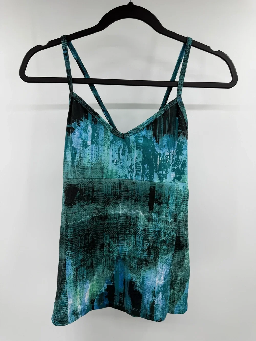 Alo Yoga Women’s Teal Abstract Print Spaghetti Strap Top Green Blue Small